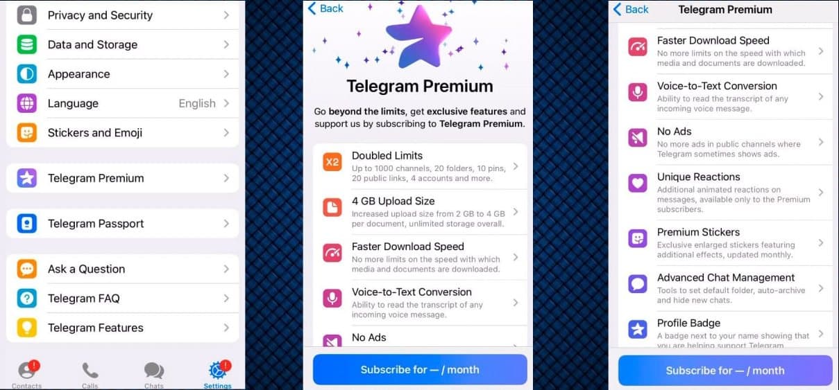 Telegram Premium функции